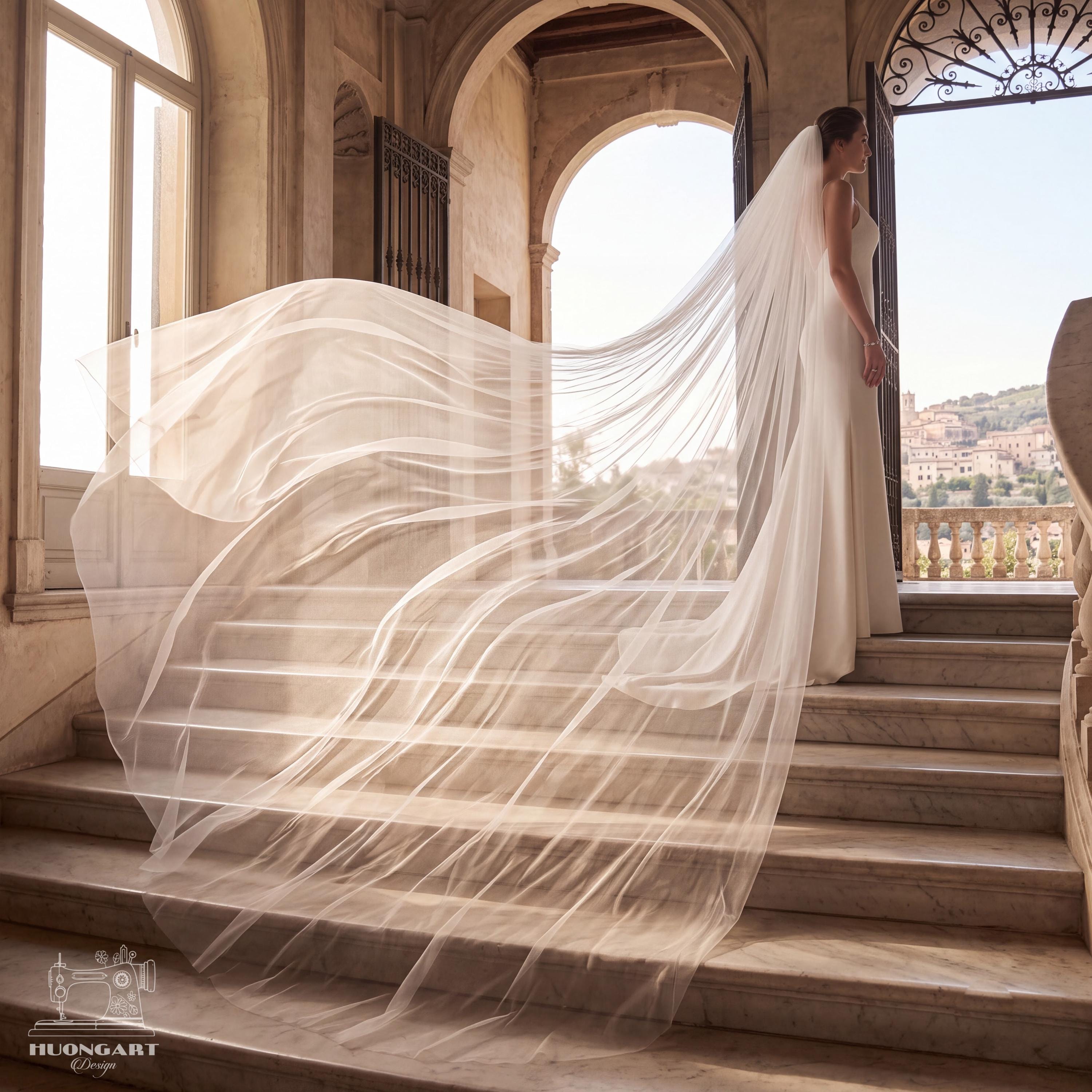 3M Extra Wide Cathedral Wedding Veil – Soft Tulle Raw Edge