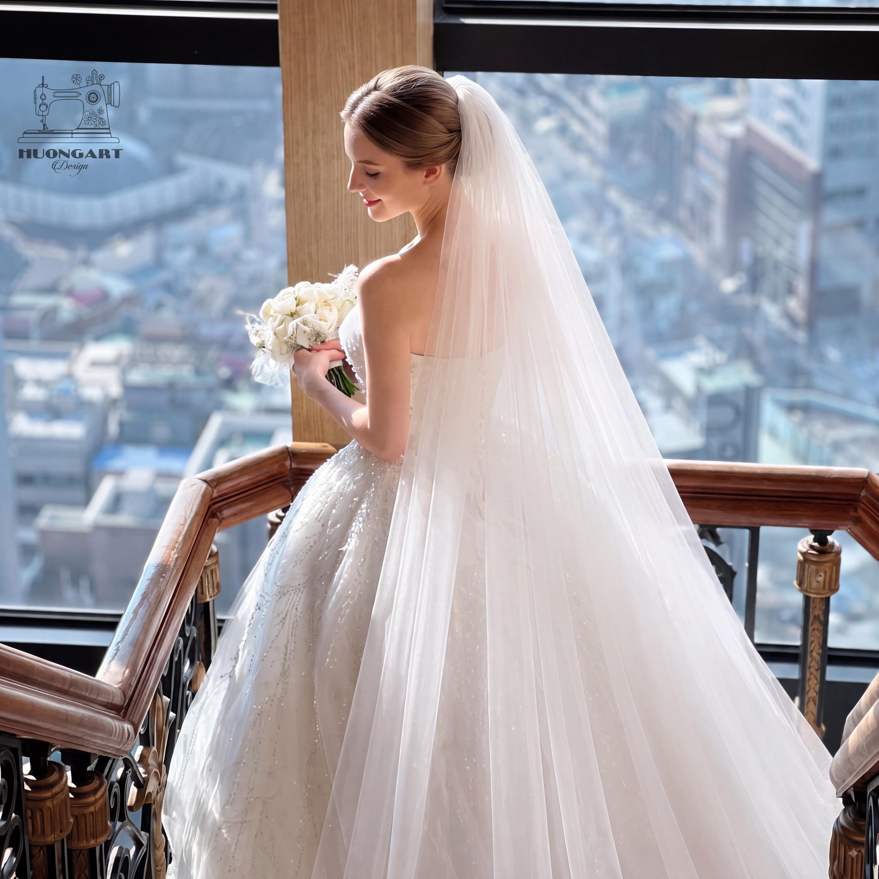 3M Extra Wide Cathedral Wedding Veil – Soft Tulle Raw Edge
