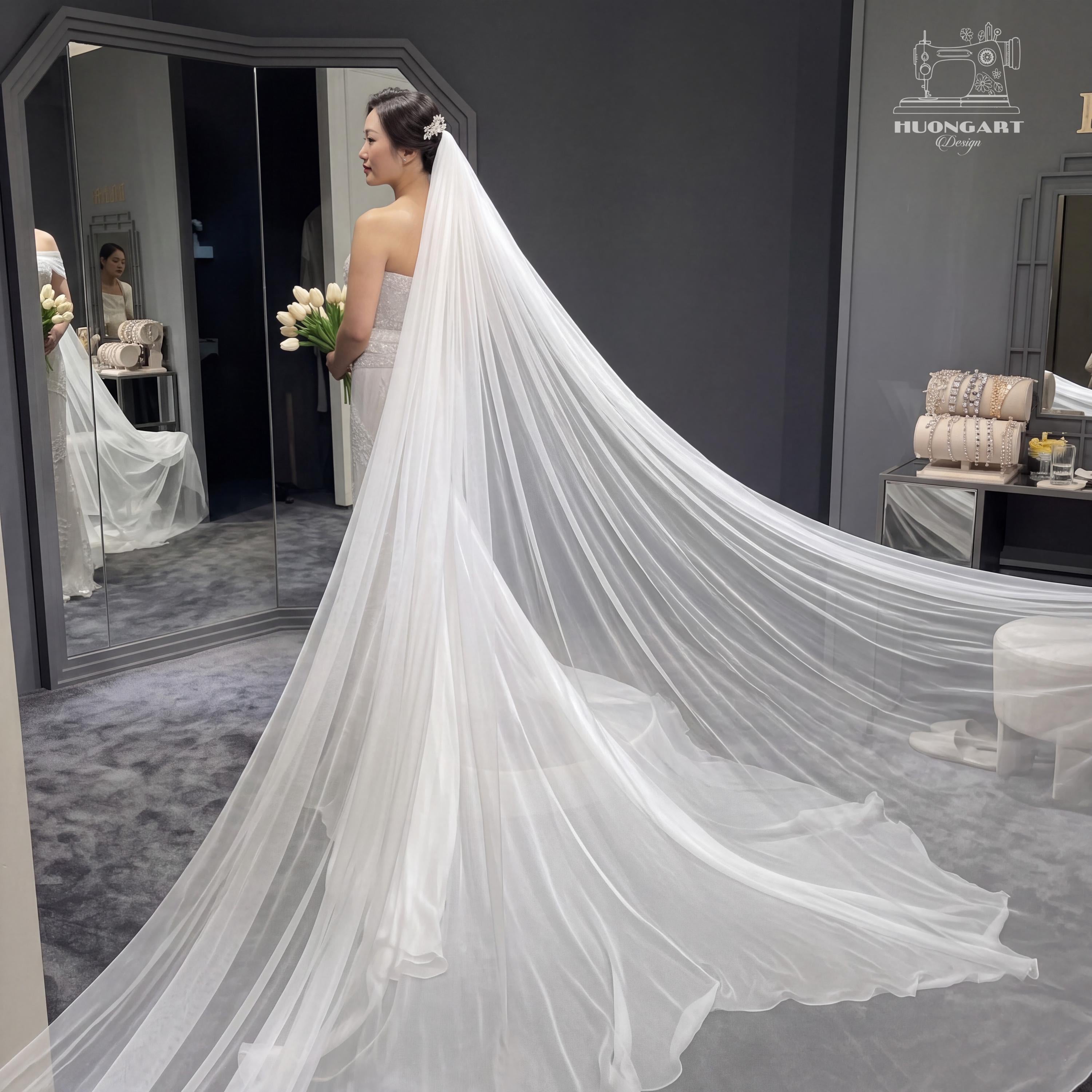 3M Extra Wide Cathedral Wedding Veil – Soft Tulle Raw Edge
