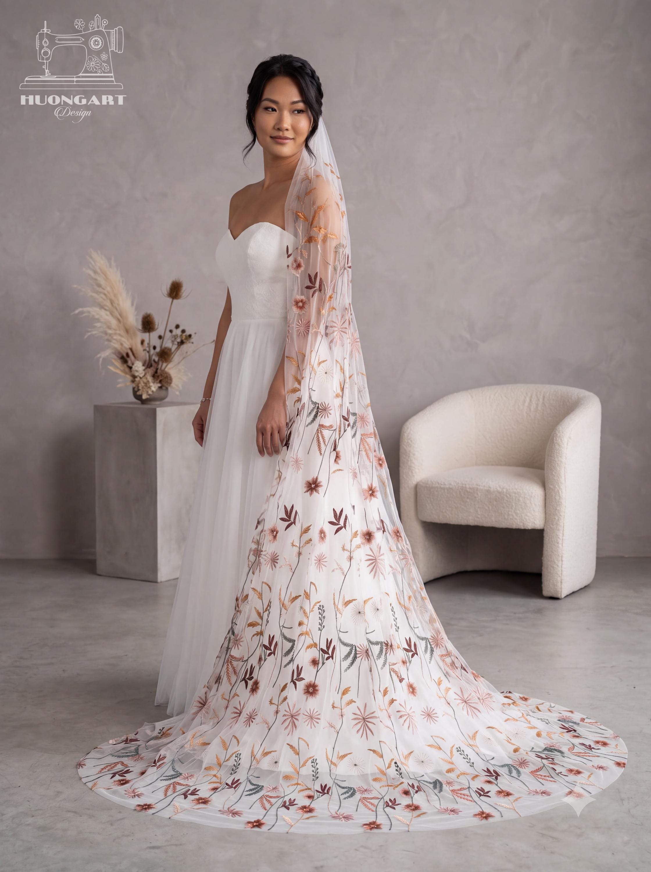 Botanical Wildflower Embroidered Bridal Veil | Terracotta Cathedral