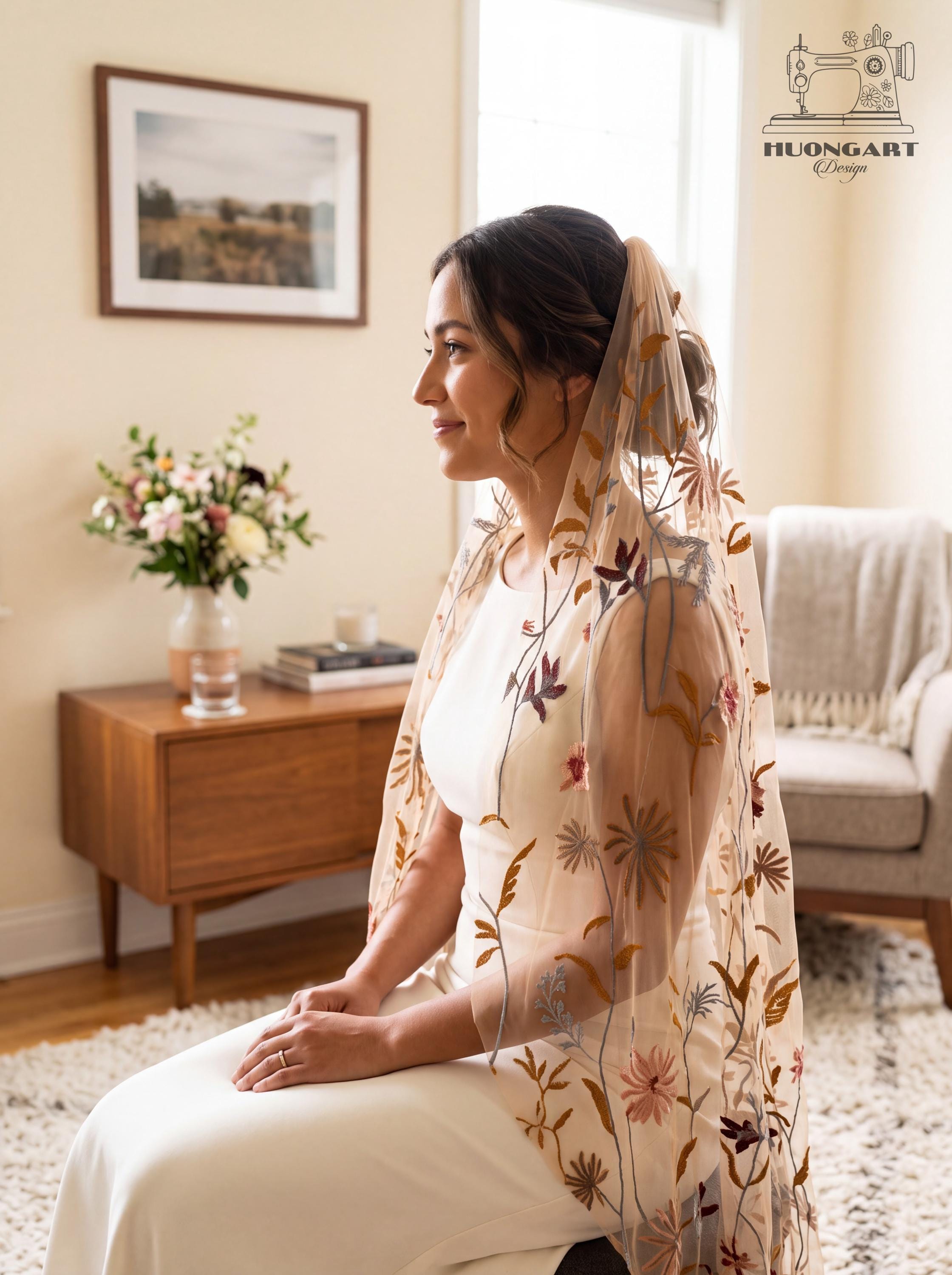 Botanical Wildflower Embroidered Bridal Veil | Terracotta Cathedral