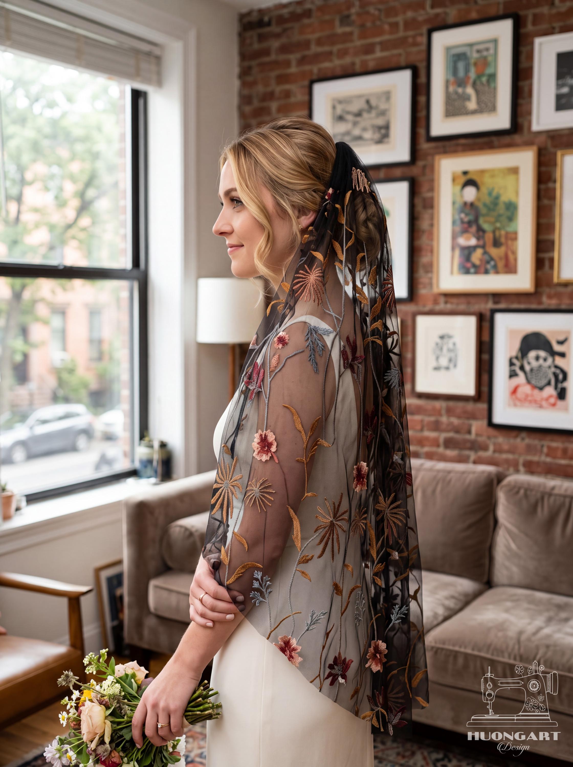 Botanical Wildflower Embroidered Bridal Veil | Terracotta Cathedral