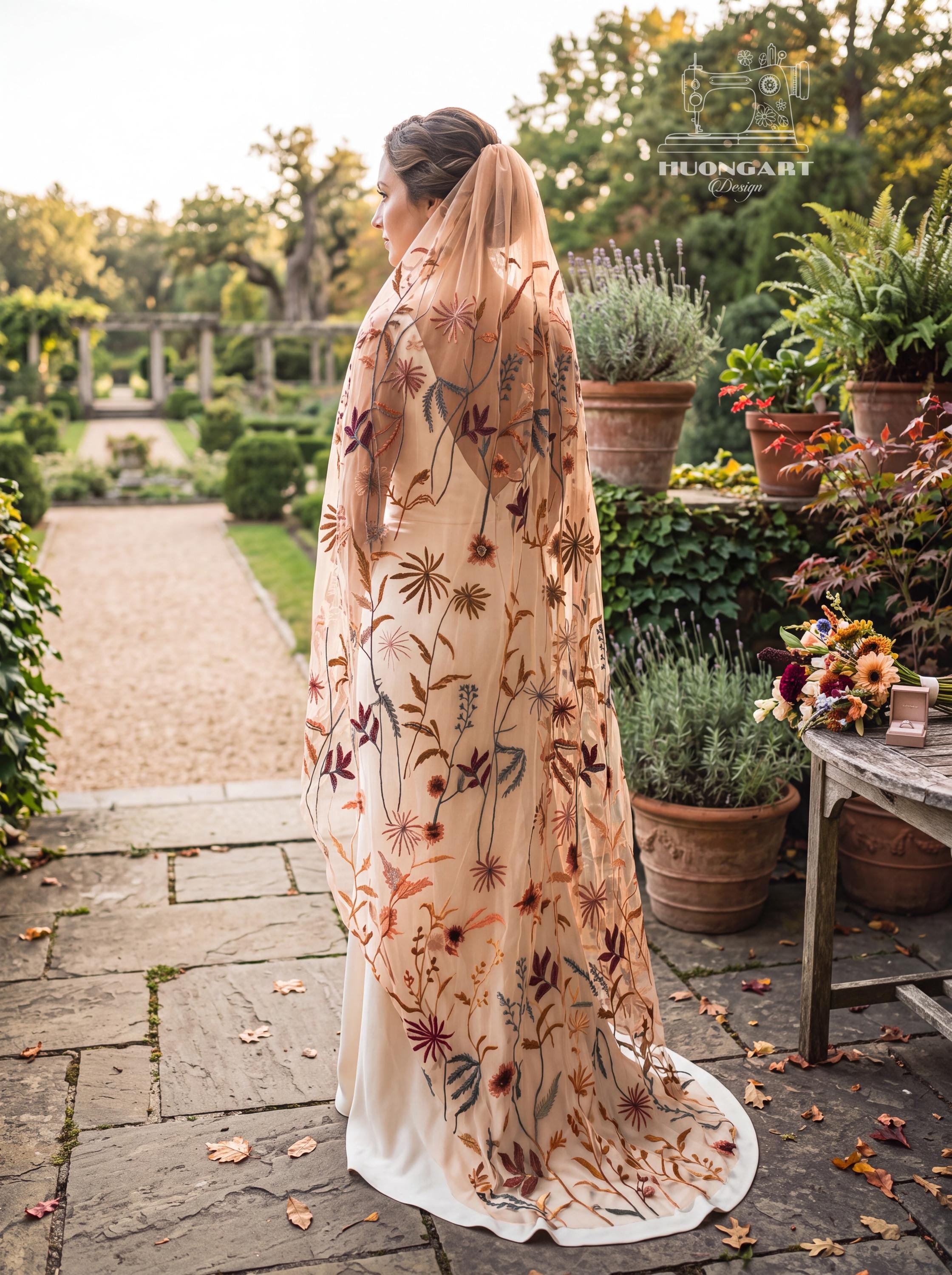 Botanical Wildflower Embroidered Bridal Veil | Terracotta Cathedral