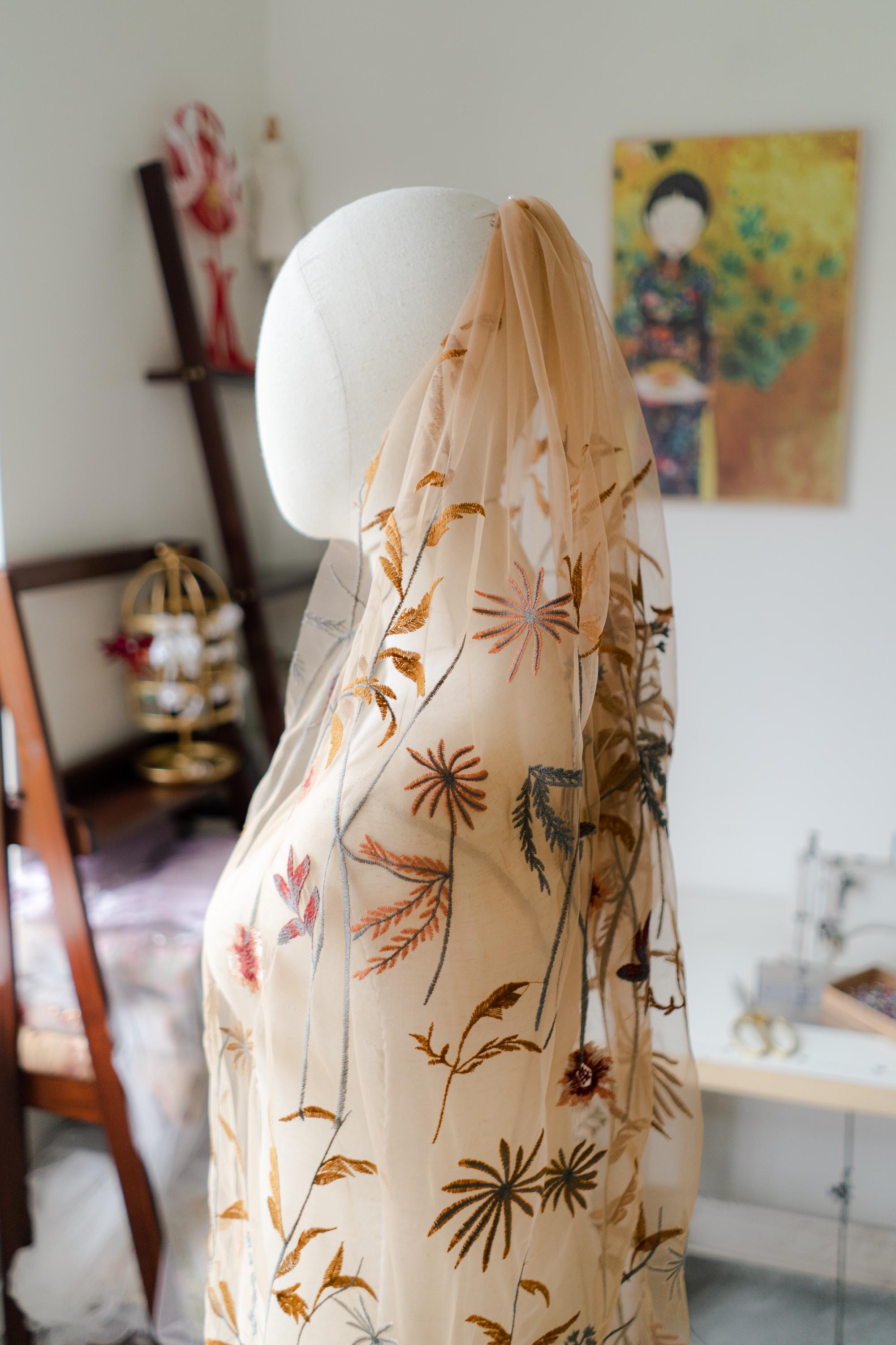 Botanical Wildflower Embroidered Bridal Veil | Terracotta Cathedral