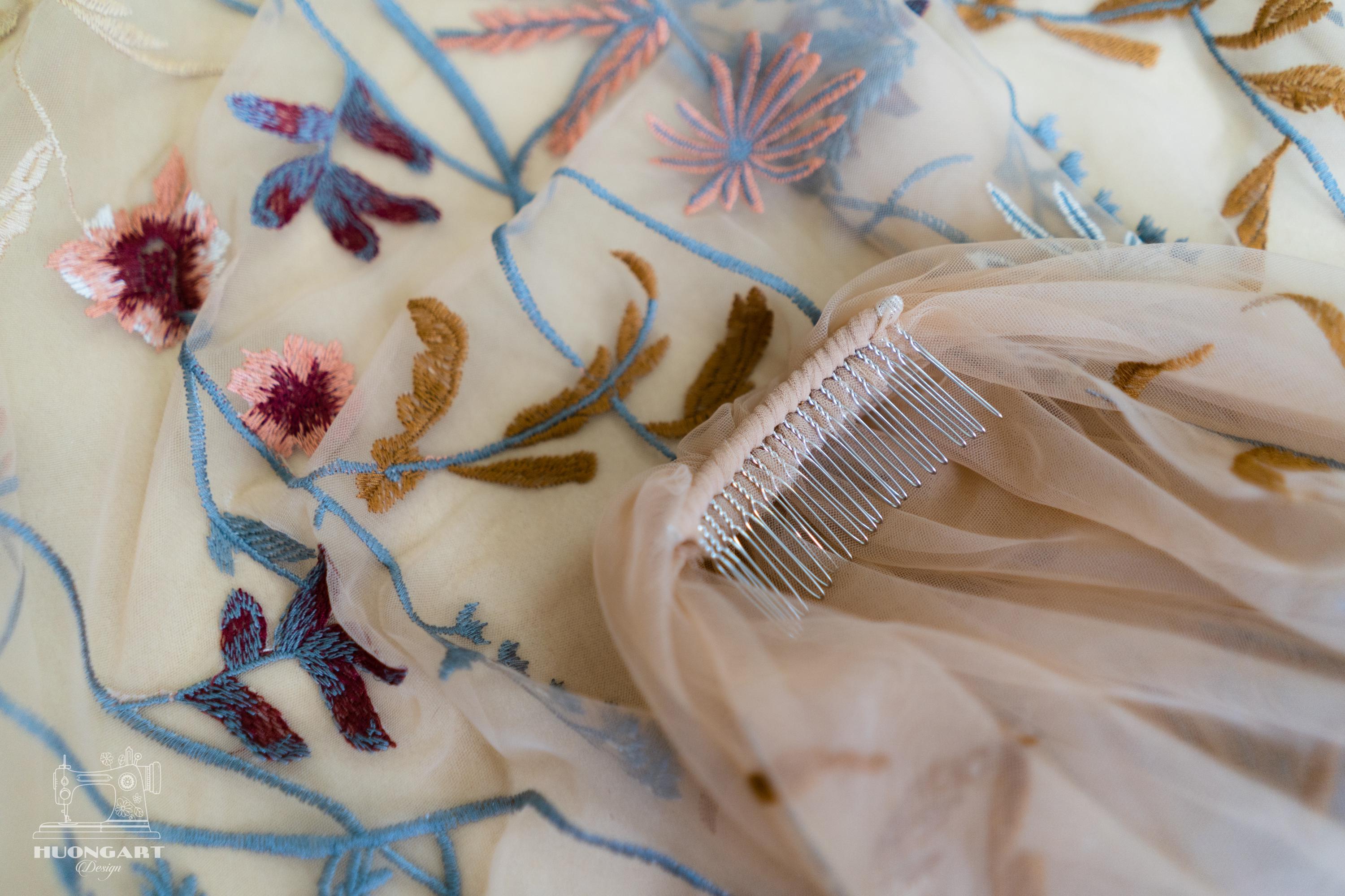 Botanical Wildflower Embroidered Bridal Veil | Terracotta Cathedral