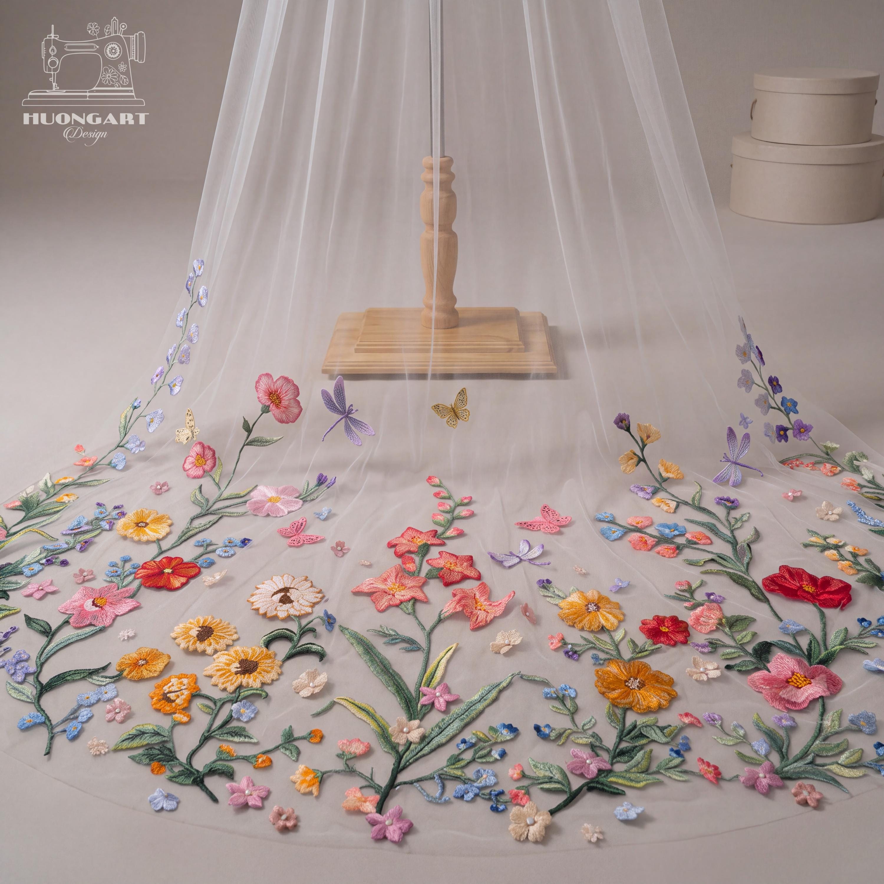 Bespoke Botanical Meadow Embroidered Wedding Veil