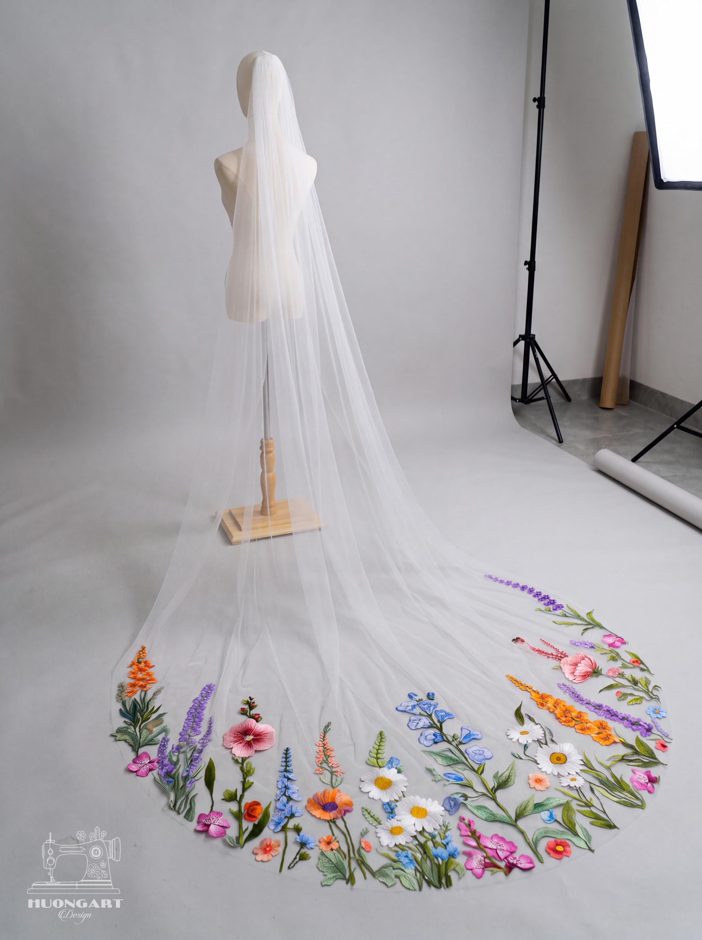 Custom Wildflower Embroidered Wedding Veil – Cathedral Length