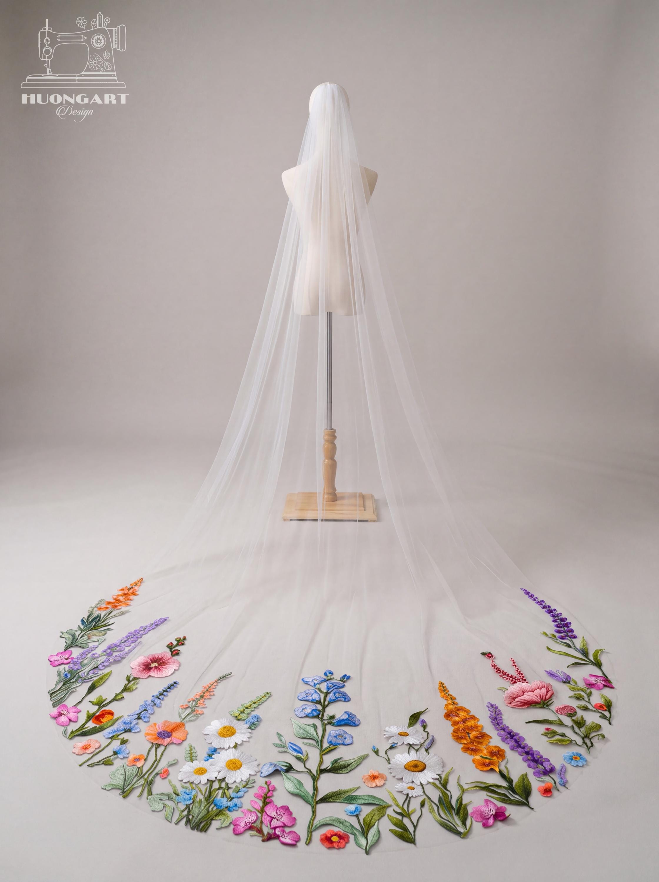 Custom Wildflower Embroidered Wedding Veil – Cathedral Length