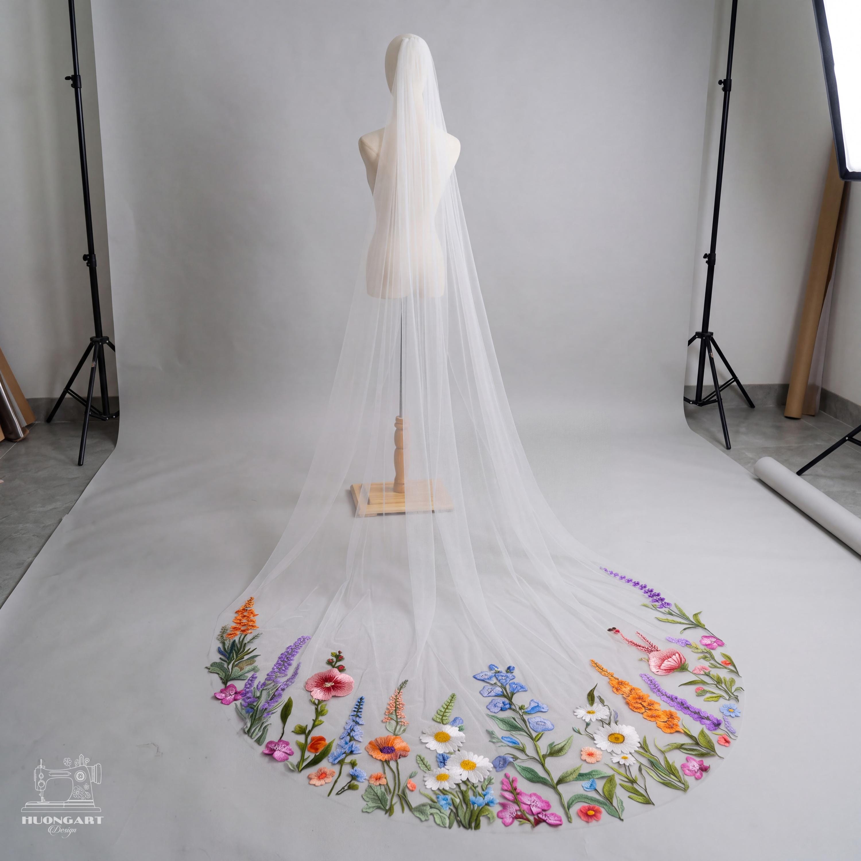 Custom Wildflower Embroidered Wedding Veil – Cathedral Length