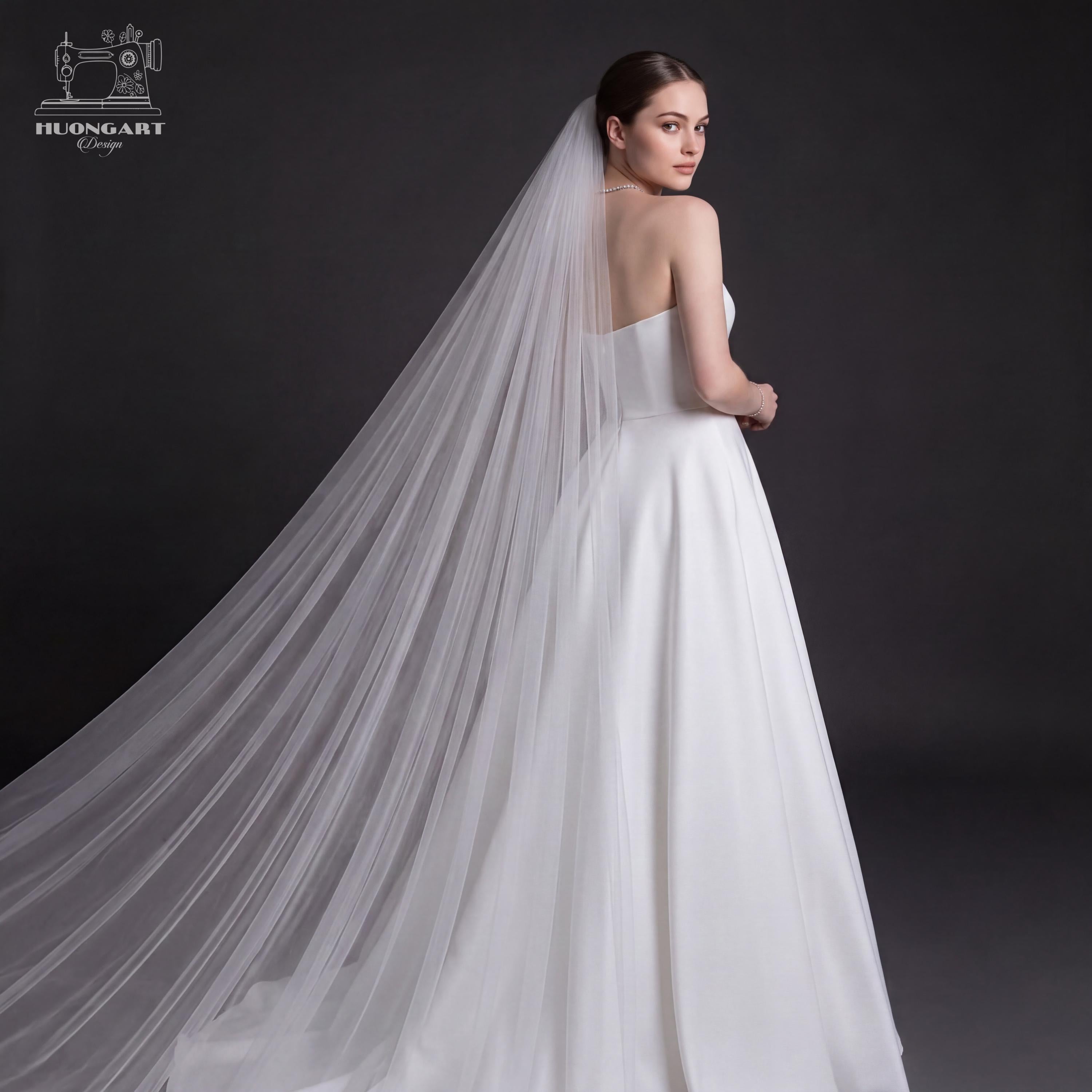 3M Extra Wide Cathedral Wedding Veil – Soft Tulle Raw Edge