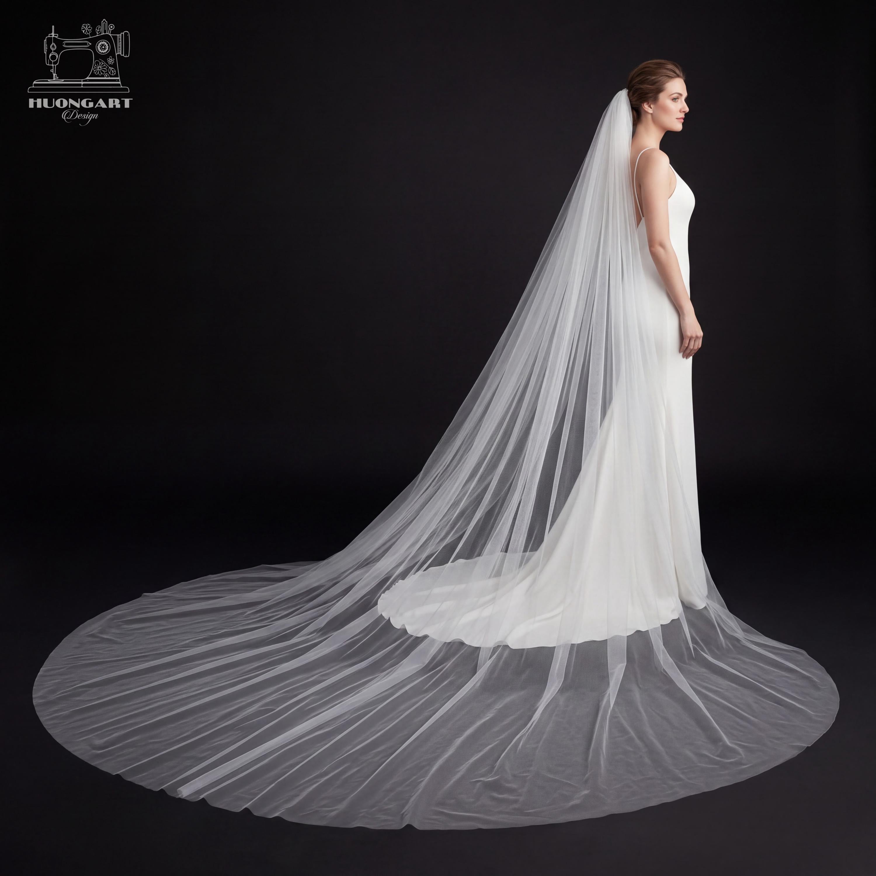 3M Extra Wide Cathedral Wedding Veil – Soft Tulle Raw Edge