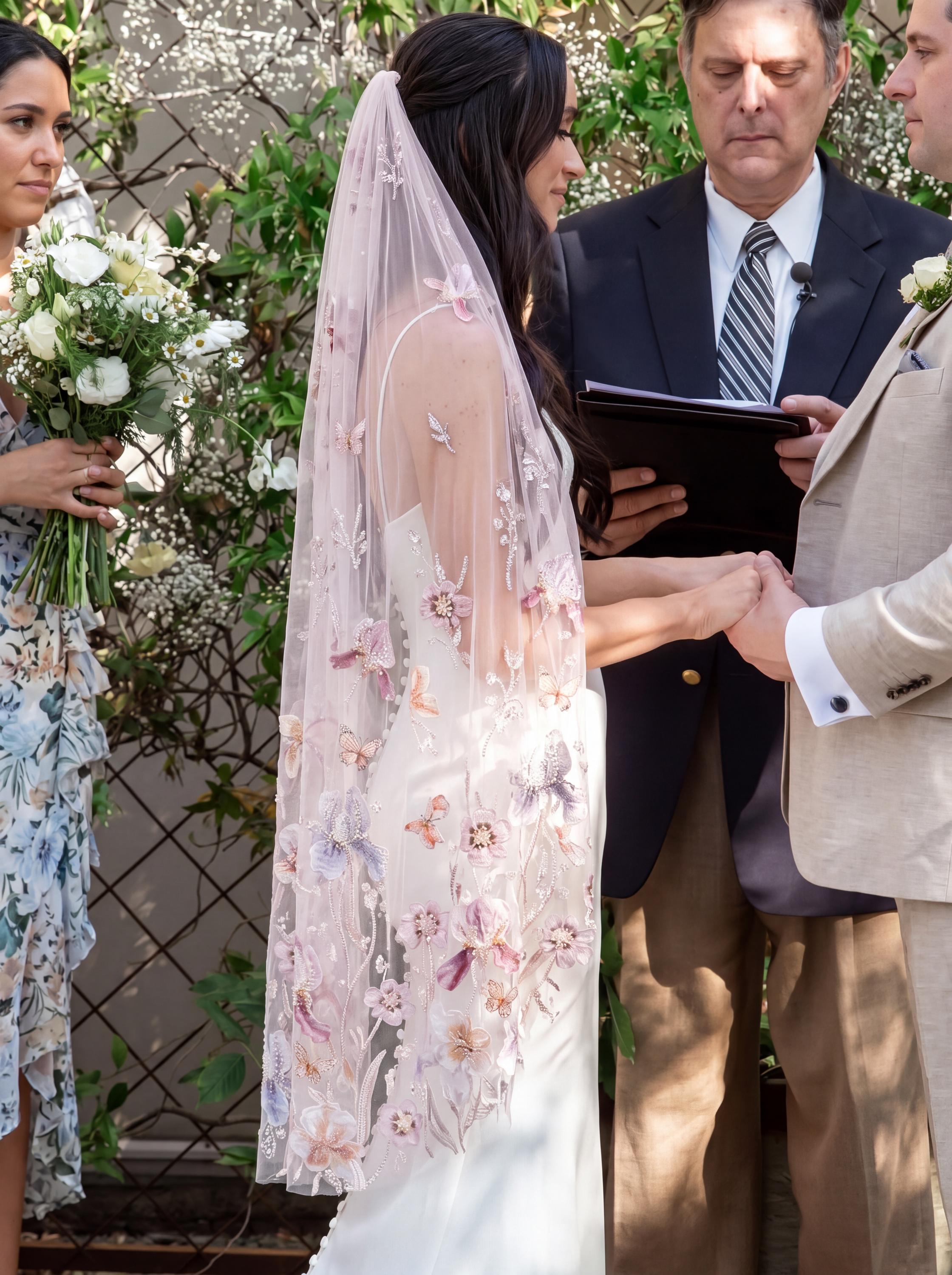 Butterfly & Floral Sequin Bridal Veil | Blush Pink Fingertip