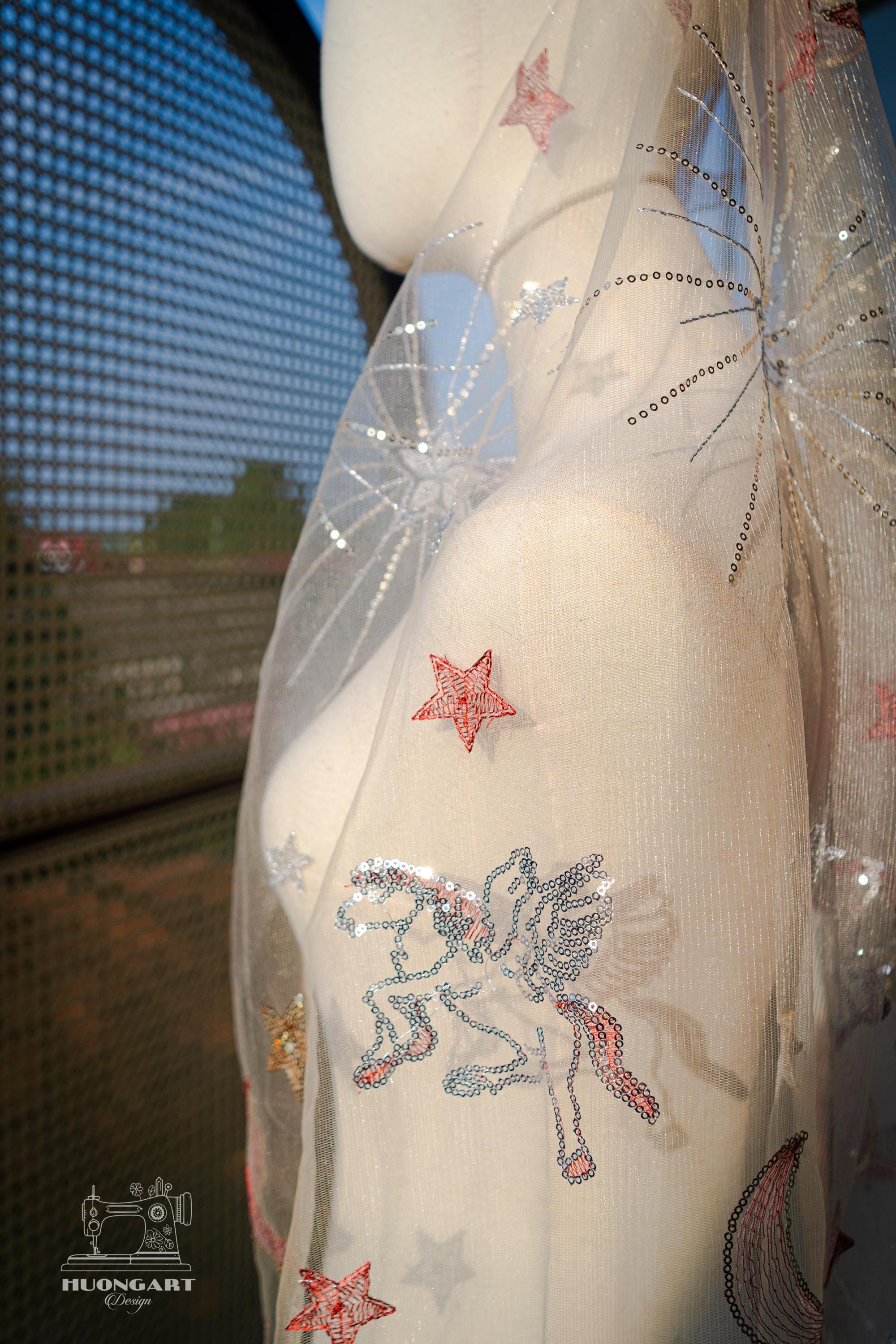 Pegasus Celestial Sequin Bridal Veil | Champagne Fingertip Cut