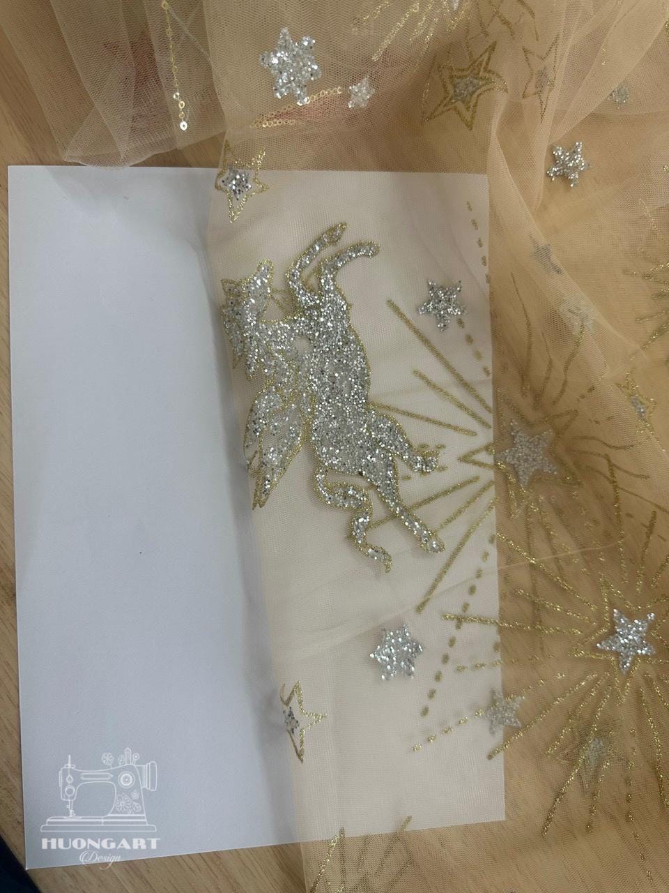 Pegasus Constellation Sequin Bridal Veil | Champagne Fingertip Cut