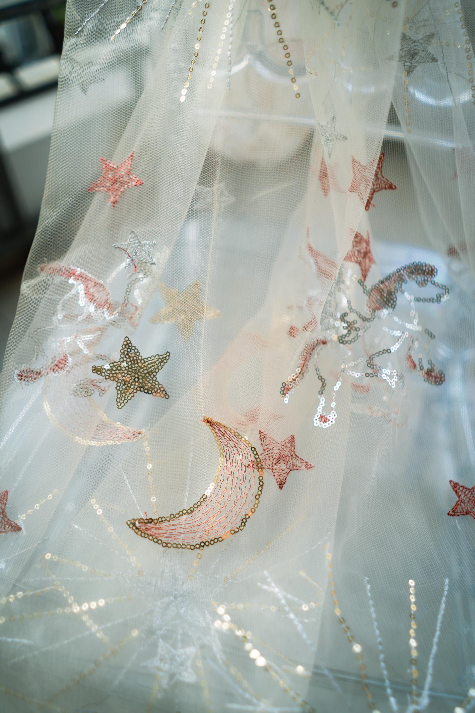 Pegasus Celestial Sequin Bridal Veil | Champagne Fingertip Cut