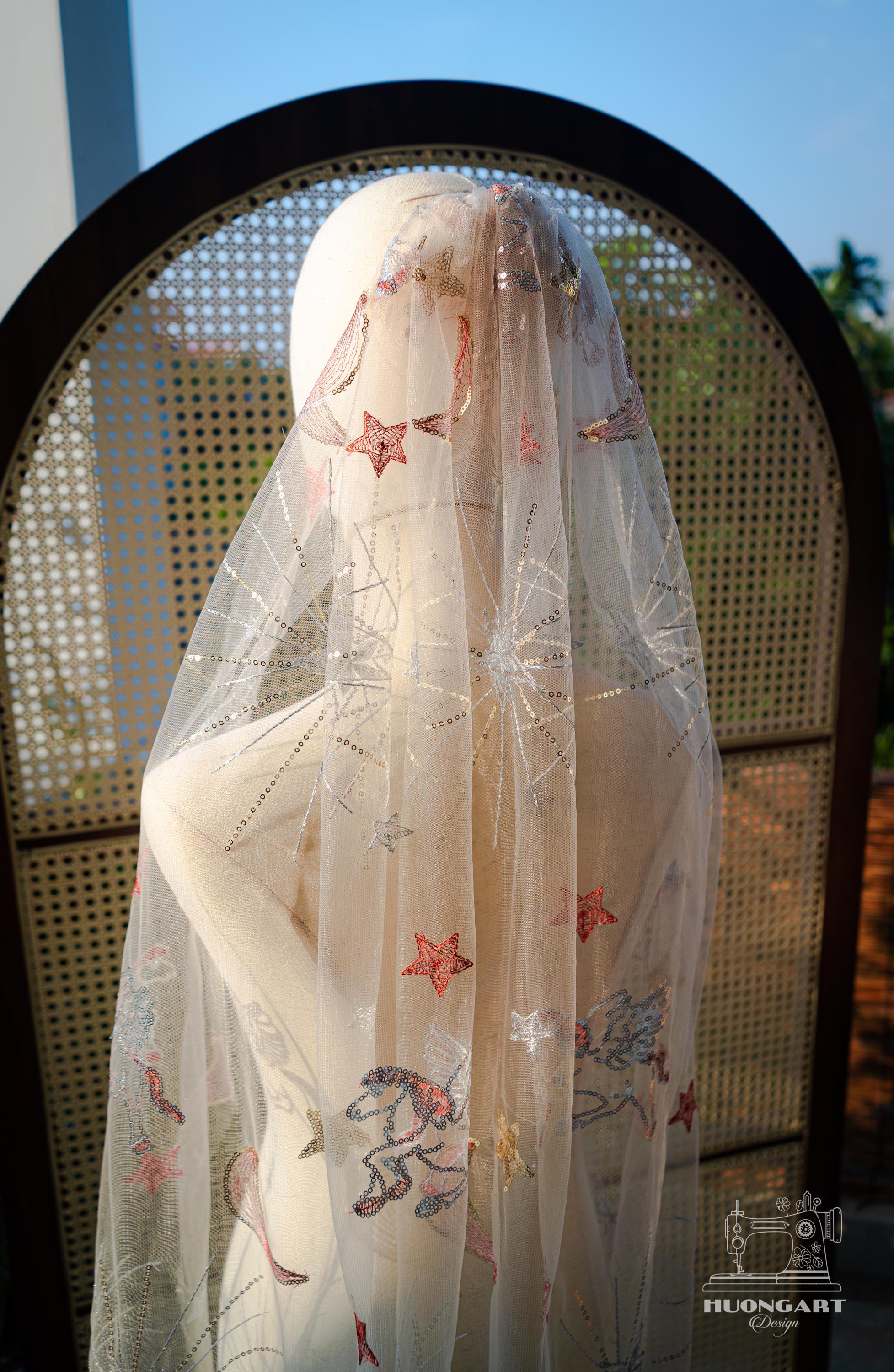 Pegasus Celestial Sequin Bridal Veil | Champagne Fingertip Cut