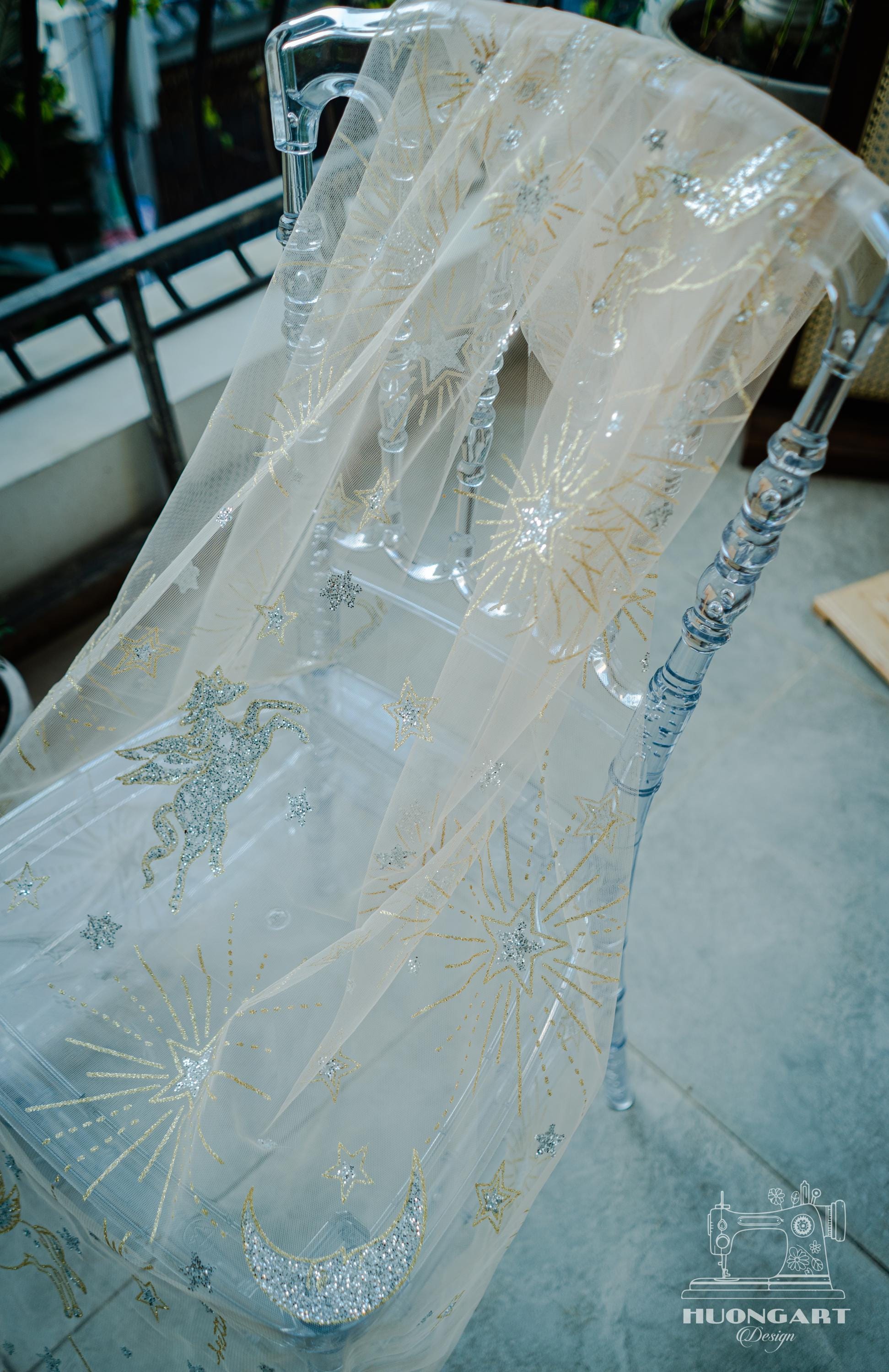 Pegasus Constellation Sequin Bridal Veil | Champagne Fingertip Cut