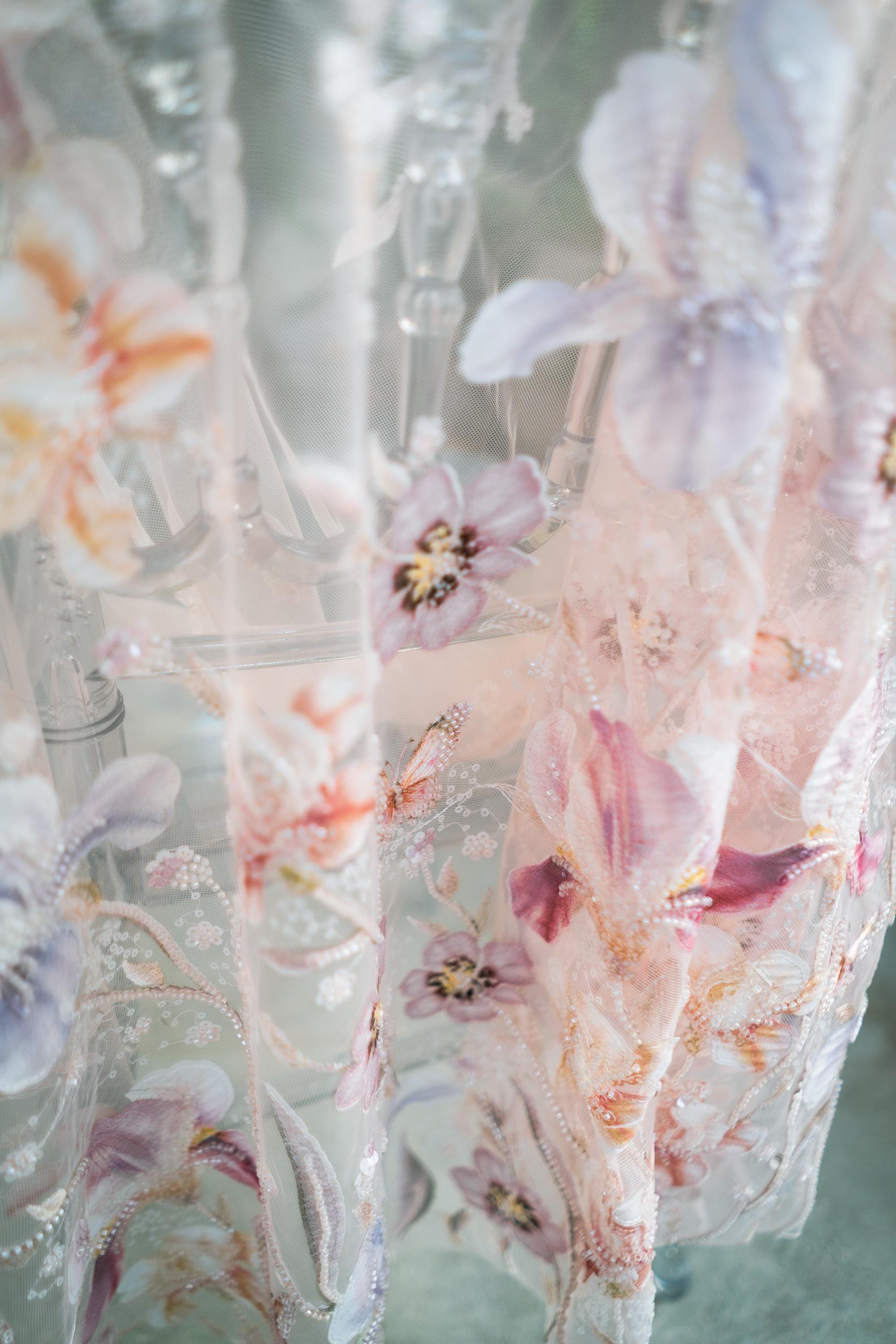 Butterfly & Floral Sequin Bridal Veil | Blush Pink Fingertip