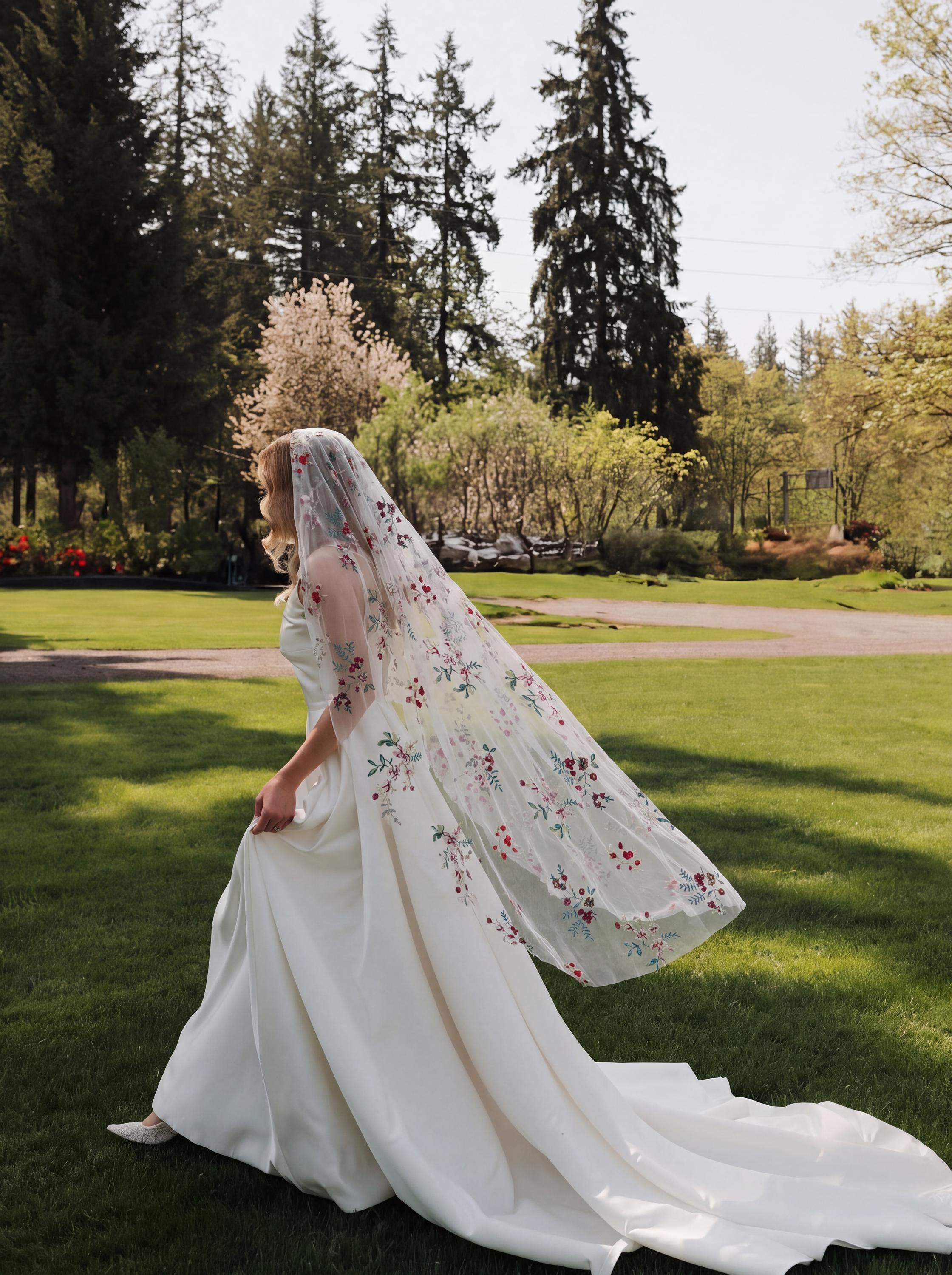 Scalloped Lace Mantilla Bridal Veil | Burgundy Botanical Fingertip